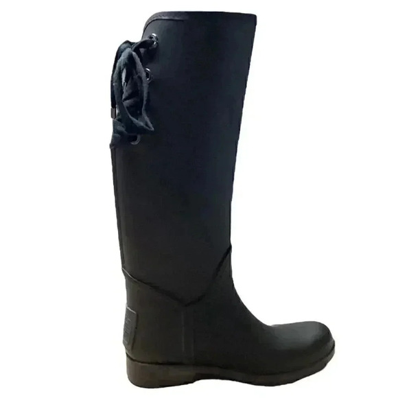 Coach Tristee Womens 7 B Black Lined Tall Lace Up Rubber Rainboots Riding - Picture 3 of 9